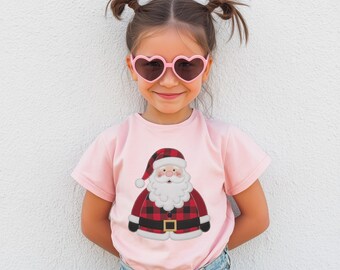 Faux buffel geruite kerstman kerstshirt voor kinderen vakantie bijpassende familie T-shirt feestelijke schattige meisjes jongens kerst outfit cadeau peuter jeugd top