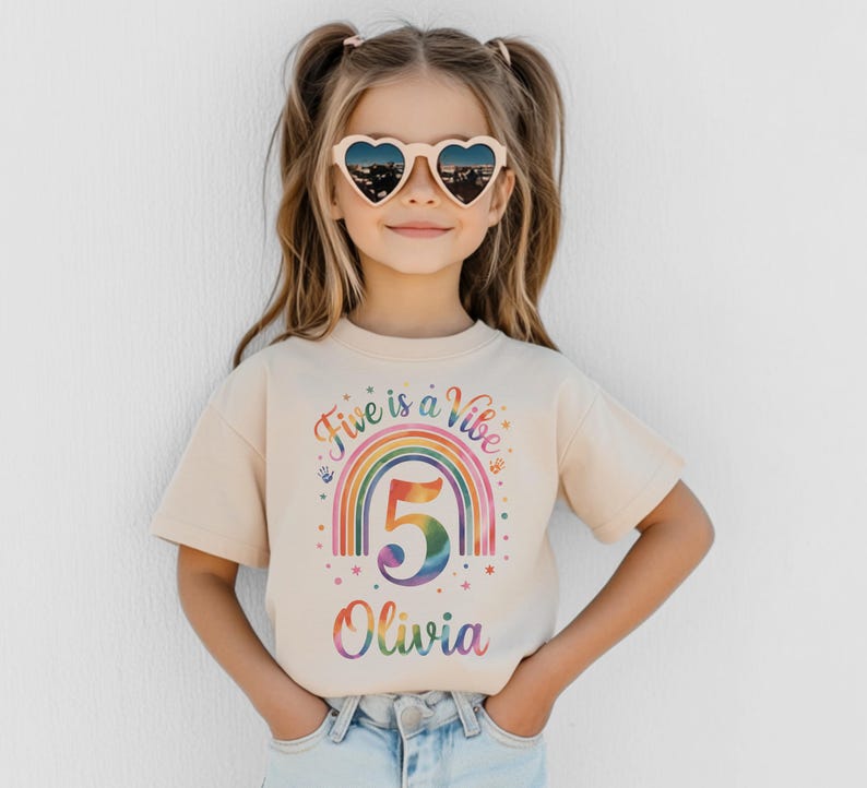 Birthday Shirt Rainbow Birthday Shirt Kids Birthday Shirt 5th Birthday Shirt Girl Five Is A Vibe Pastel Rainbow 5 Year Old Girl Gift Tee Top