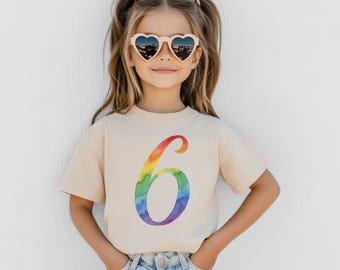 Rainbow Birthday Shirt for Girls Sixth Birthday Tee Kids Rainbow Number 6 Gift Colorful Bday Party Outfit Six Year Old Birthday Present