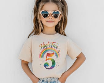 Regenbogen 5. Geburtstag Shirt Mädchen High Five Shirt für Kinder Geburtstagsgeschenk Kleinkind Mädchen Outfit Fünfter Geburtstag T-Shirt Bunte Regenbogen Design