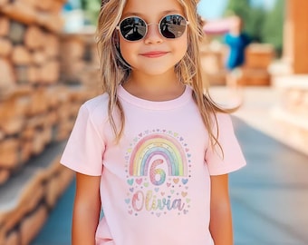Girl Birthday Shirt I Am Already 6 Years Old Watercolor Rainbow Kids Gift Custom Name T-Shirt Present for Girls Sixth Birthday Girl