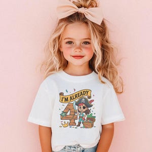 I Am Already 4 Pirate Girl Birthday Shirt Toddler Birthday Girl Tee Fourth Birthday Gift for Kids Present for Girls Pirate Theme T-Shirt