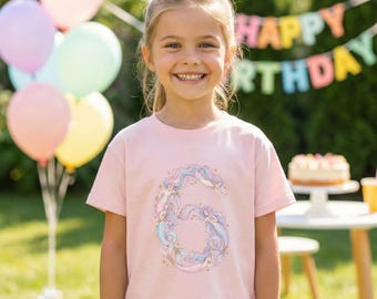 Sixth Birthday Shirt Girl Mermaid Number 6 Tee Pastel Watercolor Mermaid Birthday Party Outfit Kids Gift Shirt Birthday Birthday Birthday XL