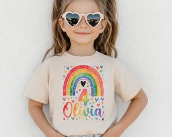 Maglietta personalizzata per compleanno arcobaleno con nome personalizzato, regalo per festa del 4° compleanno per bambine, "Sono già 4 bambini", vestito per compleanno con cuori colorati per bambini piccoli.