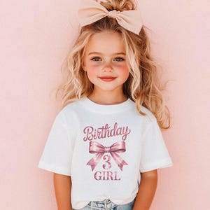 Birthday Girl Shirt Age 3 Pink Bow Watercolor Toddler Birthday Tee Coquette Third Birthday Outfit Gift For Girls Cute 3rd Birthday Shirt