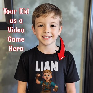 May include: A black t-shirt with the name "LIAM" printed in white on the front. A cartoon character is printed below the name. The character is wearing a blue shirt, brown trousers, and a brown belt. The character is holding a tool in one hand and a wrench in the other hand.