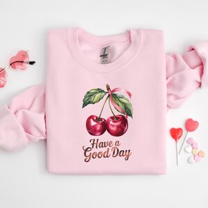 Haben Sie einen guten Tag Sweatshirt Kokette Bogen Rundhalsausschnitt Valentinstag Geschenk Rosa Ästhetik Pullover Muttertagsgeschenk für Frauen Pullover