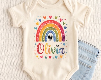 Body personalizado para bebé, regalo para baby shower, conjunto personalizado con nombre arcoíris para bebé niña, ropa infantil, regalo para mamá primeriza, accesorio para fotos