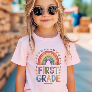 Shirt eerste klas regenboog terug naar school T-shirt leuke outfit voor eerste schooldag schoolshirt voor meisjes basisschool fotodag