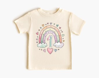 First Birthday Shirt 1st Birthday Outfit One Year Old Birthday Rainbow Birthday Shirt Rainbow Cloud Heart Personalized Name Tee