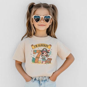 I Am Already 7 Pirate Girl Birthday Shirt Toddler Birthday Girl Tee Seventh Birthday Gift for Kids Present for Girls Pirate Theme T-Shirt