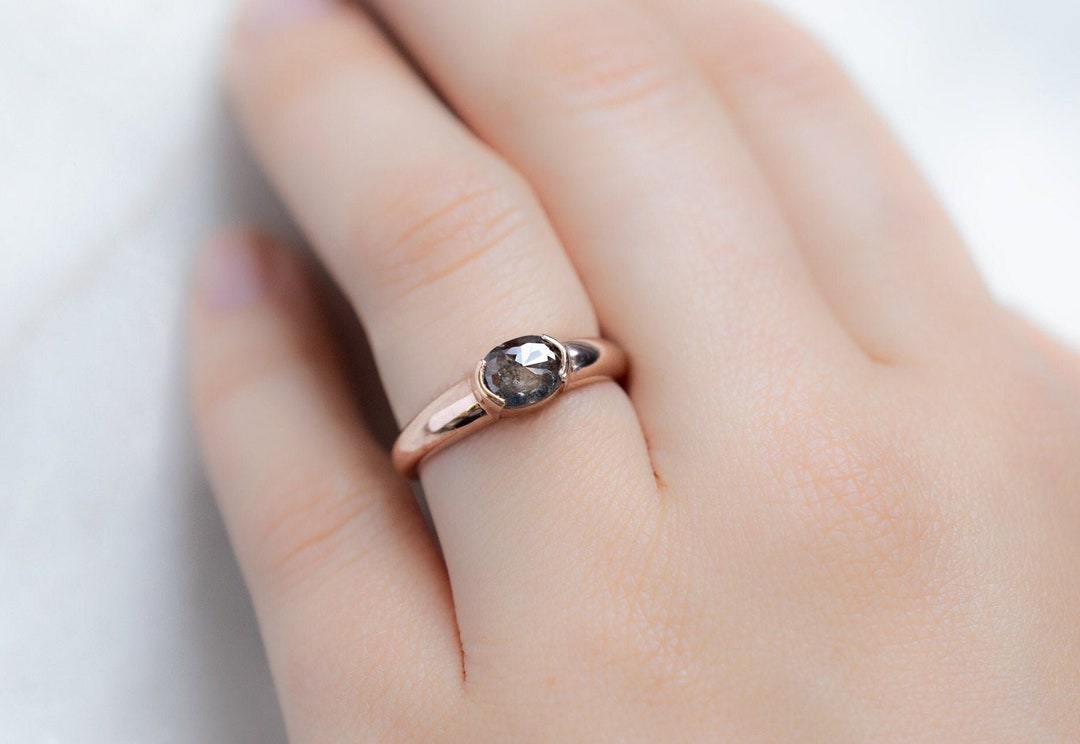 Oval Natural Diamond Ring, Salt and Paper Diamond Ring, 1.0CT Oval Salt and Paper Diamond