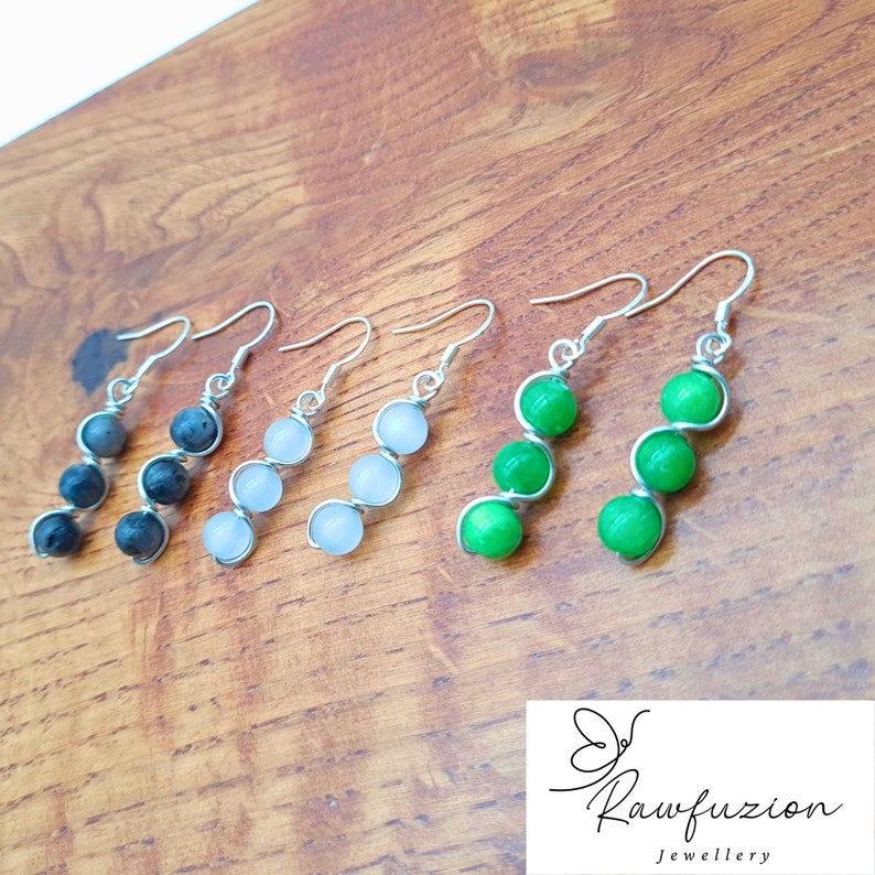 Handmade Gemstone Bead Earrings Silver Wire Wrapped Dangle Etsy UK