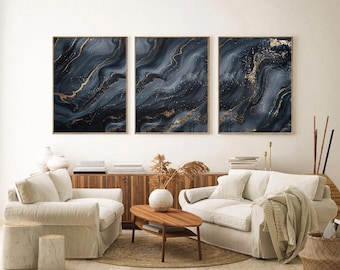 Láminas abstractas de mármol negro y dorado: Decoración de pared moderna (Descarga digital)