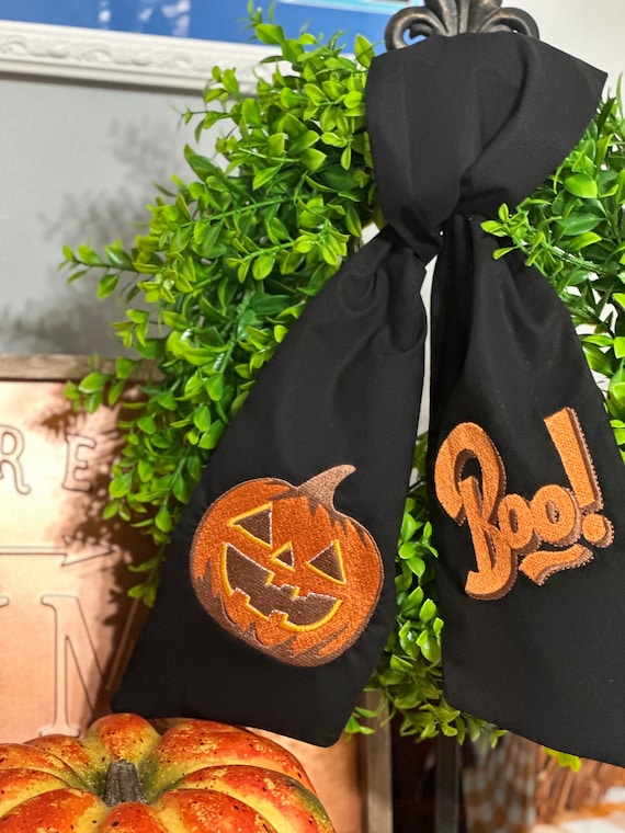 Vintage Halloween Wreath sash with jack-o-lantern or Boo!