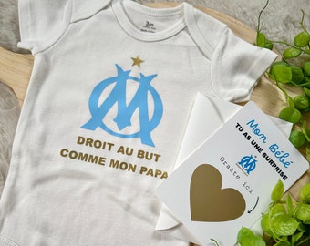 Scratch cards dad, my heart, my angel my baby, darling + personalized bodysuit announcing pregnancy Marseille, OM, Olympique de Marseille