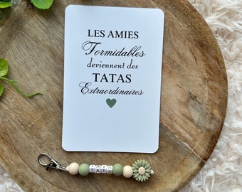 Annonce grossesse tata porte clé marguerite + carte