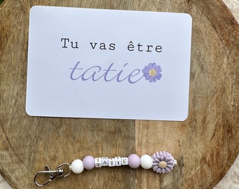 Annonce grossesse tatie porte clé marguerite + carte