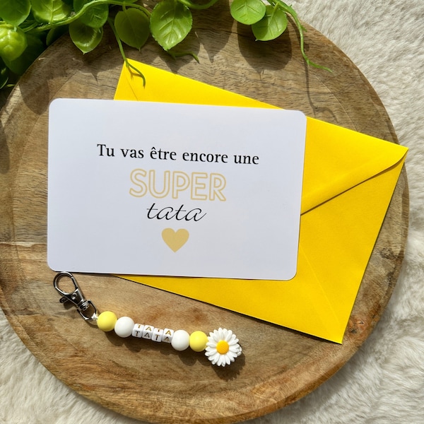 Annonce grossesse tata porte clé fleur + carte