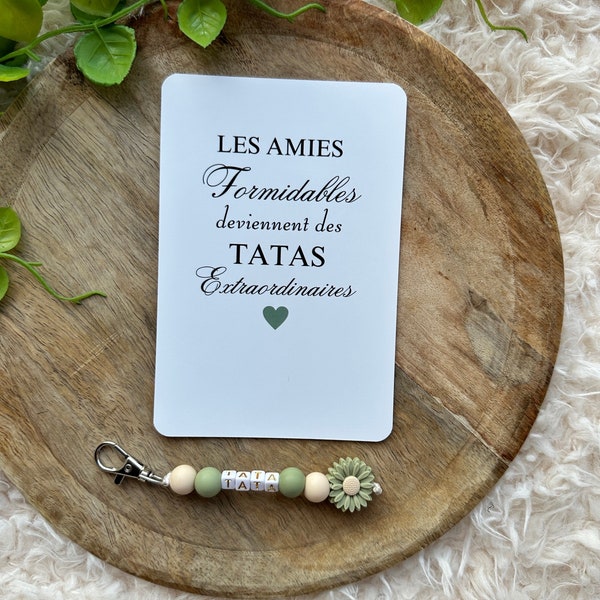 Annonce grossesse tata porte clé marguerite + carte