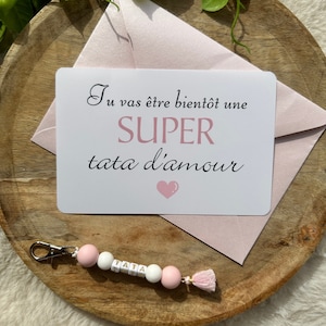 Tata pregnancy announcement pompom key ring + card