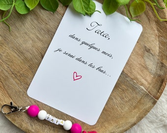 Portachiavi con pompon annuncio gravidanza Tata + card