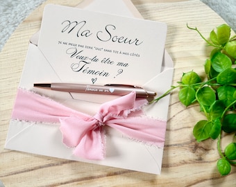 Wedding witness request with personalized pen, ribbon card, married, wedding day stationery, engagement, married