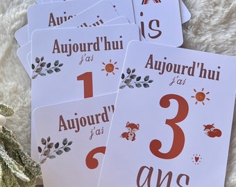 Cartes étapes evolutives pour bébés thème renard forêt