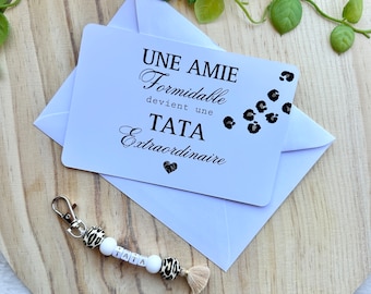 Annonce grossesse tata porte clé léopard + carte