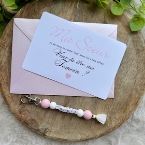 Wedding witness request, card + pompom key ring to personalize