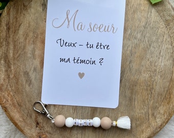 Demande témoin de mariage/ demoiselle d’honneur, carte + Porte clé pompon à personnaliser