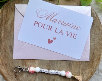 Godmother and/or godfather pregnancy announcement, card and pompom key ring