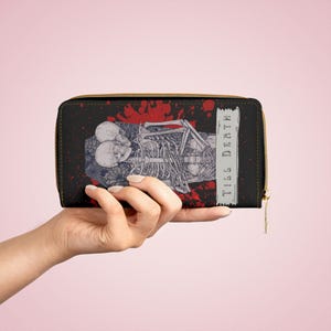 Copia de la cartera con cremallera de moda gótica con temática de cartas del Tarot hasta la muerte