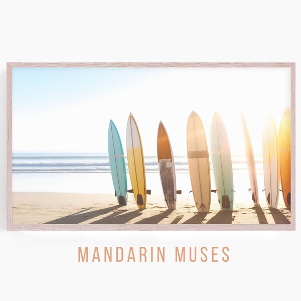 Surfboards on Beach | Coastal Wall Art | Nautical | Boho | California | Roxy | World Market | Summer Samsung Frame Art TV Mimimalist