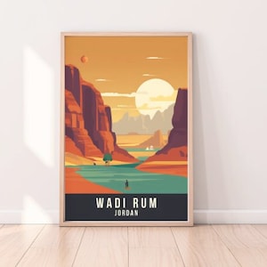 Wadi Rum Wüstenlandschaft Vintage Reise Poster Jordan Sanddünen Retro Travel Print Travel Art Travel Gift Premium Matte Poster