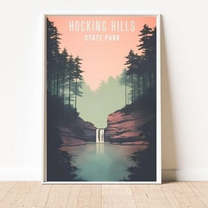 Poster stampabile di Hocking Hills State Park, arte minimalista dell&#39;Ohio, download digitale istantaneo, mappa dei sentieri escursionistici moderni, arredamento di viaggio del Midwest