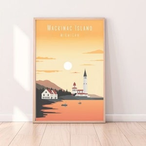 Mackinac Island Michigan Travel Poster, Vintage Inspired Wall Art, Great Lakes Home Decor Unique Gift for Travel Enthusiast Artwork