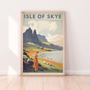 Isle of Skye Scotland Vintage Travel Poster | Rugged Landscapes | Medieval Castle Fine Art Poster Premium Matte Poster