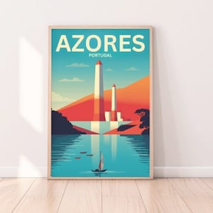Azores Volcanic Landscape Vintage Travel Poster Atlantic Island Premium Matte Poster Retro Travel Print Travel Gift