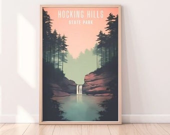 Hocking Hills State Park Art Poster, Minimalist Ohio Landscape Print, Hiker Gift, Midwest Nature Wall Art, Home Decor, Premium Poster