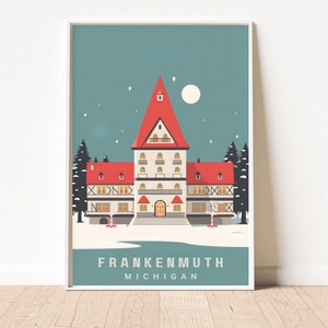 Frankenmuth Michigan Instant Digital Download, Vintage Inspired Wall Art, Great Lakes World&#39;s Largest Christmas Store, German Art, Winter