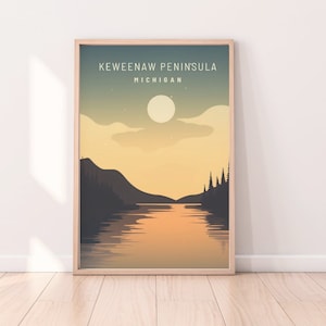 Keweenaw Peninsula Michigan Premium Matte Travel Poster, Upper Peninsula Print, Great Lakes Home Decor Lake Superior Print Keweenaw Waterway