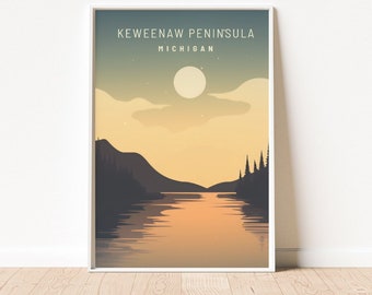 Keweenaw Peninsula Michigan Travel Poster Instant Digital Download, Great Lakes Home Decor, Lake Superior Print, Keweenaw Waterway