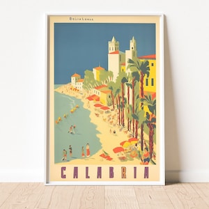 Calabria Italy Vintage Travel Poster | Scenic Coastlines and Italian Cuisine Art Download | Mid Century Wall Art | Instant Download