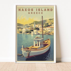 Poster van de Reis van Naxos Eiland Griekenland Vintage | Egeïsche stranden en mythologische vindplaatsen Art Download | Halverwege de eeuw kunst aan de muur | Directe download