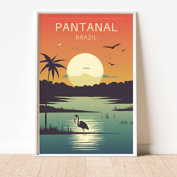 Pantanal Brazil Wildlife Vintage Travel Poster Retro Travel Print Tropical Wetland Travel Gift PRINTABLE ART Digital Download