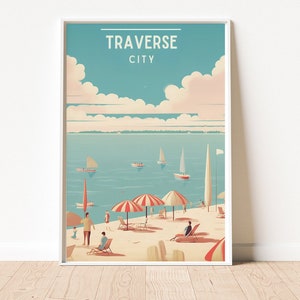 Traverse City Michigan Travel Poster, Vintage Inspired Wall Art, Great Lakes Home Decor, Unique Gift for Travel Enthusiast, Instant Download