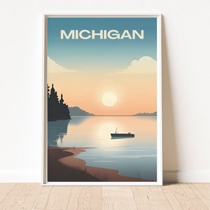 Michigan Travel Poster, Vintage Inspired Wall Art, Instant Digital Download, Great Lakes Home Decor, Unique Gift for Travel Enthusiast Art
