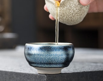 Tenmoku "Galaxy" glazed stoneware teacup, perfect for Gongfu Cha and Active espresso coffee
