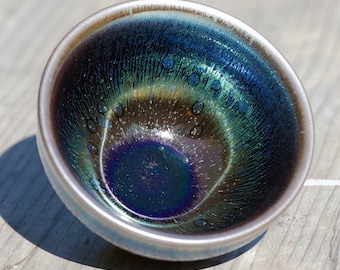 Tenmoku tea cup &quot;Iridescence&quot; in glazed stoneware perfect for Gongfu Cha and espresso coffee